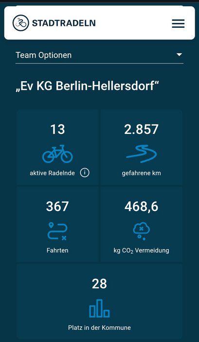 Screenshot mit dem Teamergebnis vom Stadtradeln