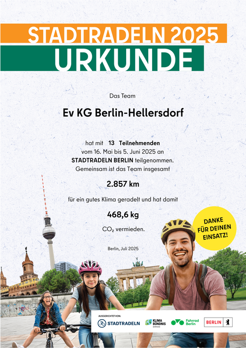 Urkunde für die Teilnahme am Stadtradeln